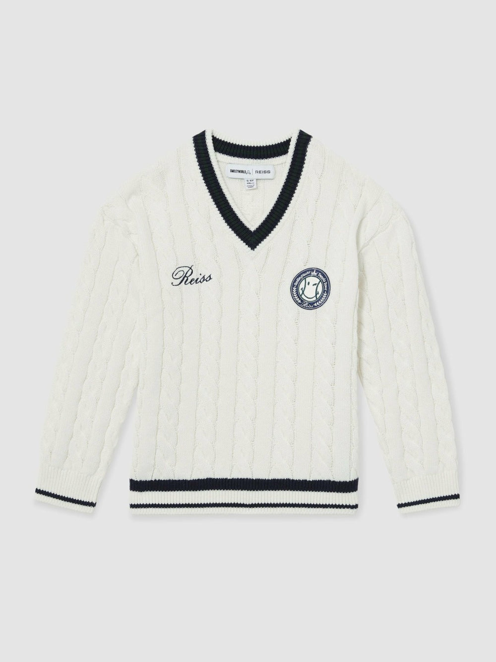 Reiss | 3-9 yrs SmileyWorld Cable-Knit Jumper Unisex Fit in Off White