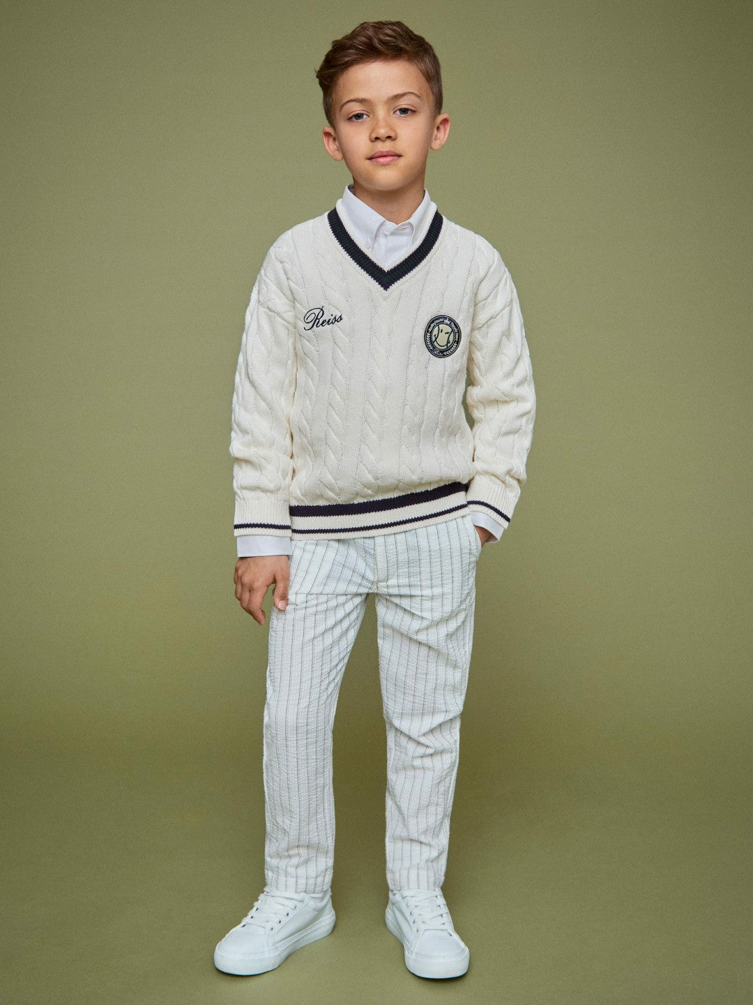 Reiss | 13-14 yrs SmileyWorld Cable-Knit Jumper Unisex Fit in Off White