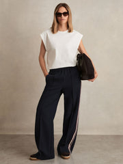 Reiss | Petite Side-Stripe Wide-Leg Trousers in Navy