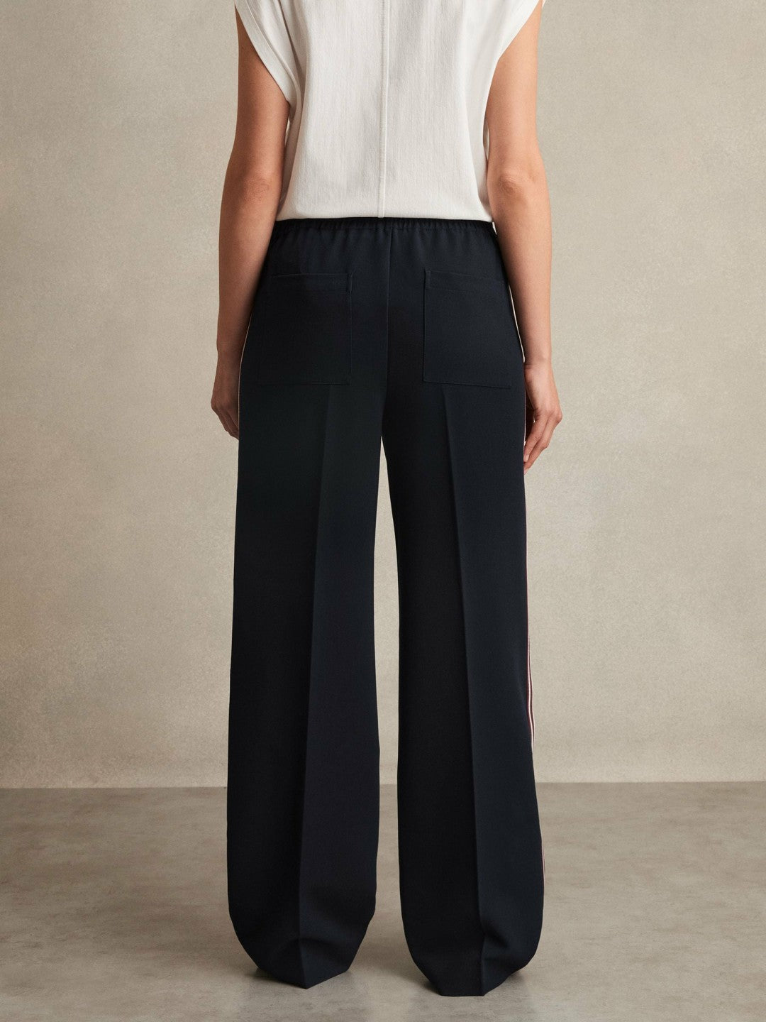 Reiss | Side-Stripe Wide-Leg Trousers in Navy