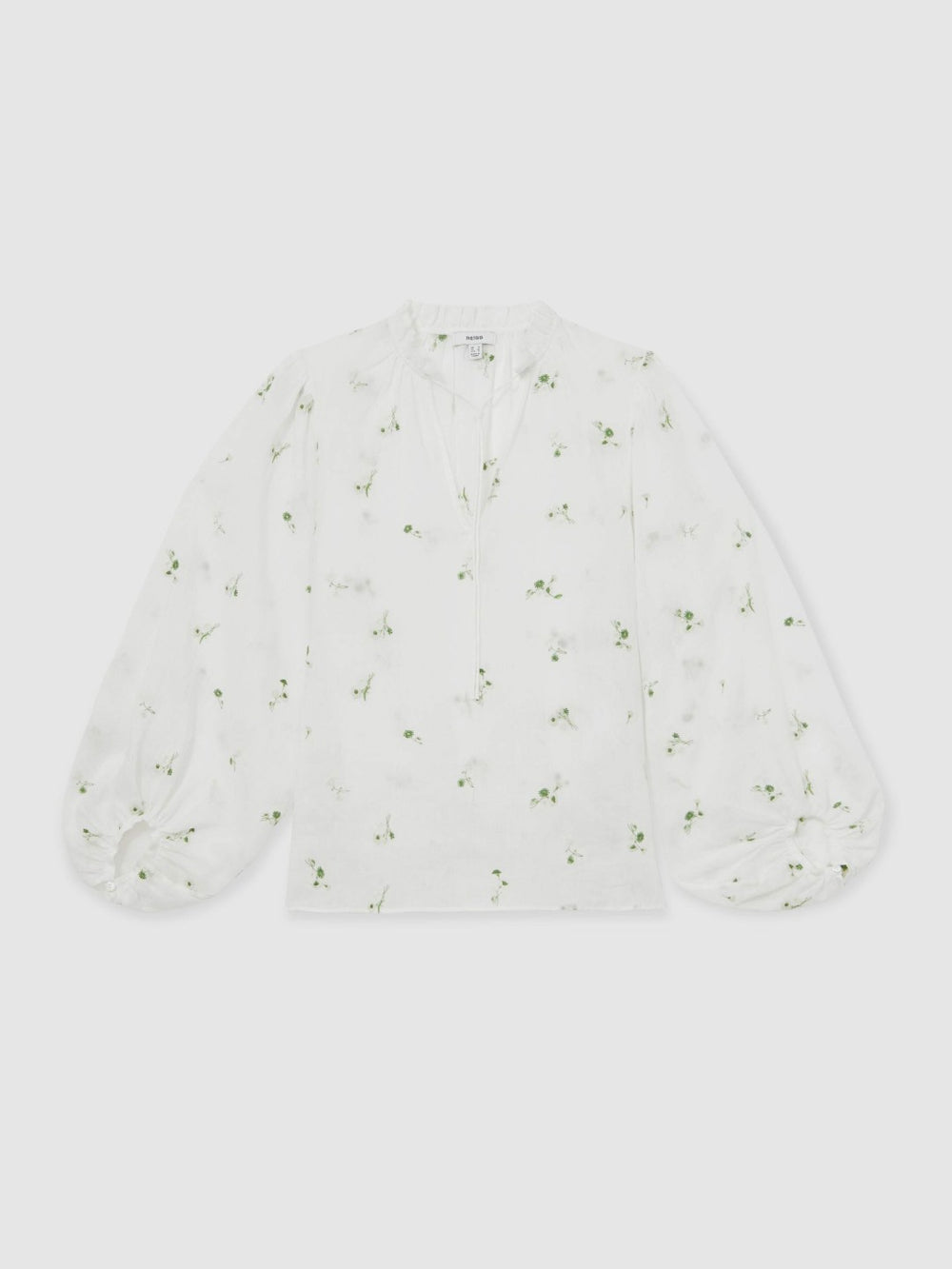 Reiss | Floral-Embroidered Tie-Neck Blouse Ramie-Lyocell in Ivory