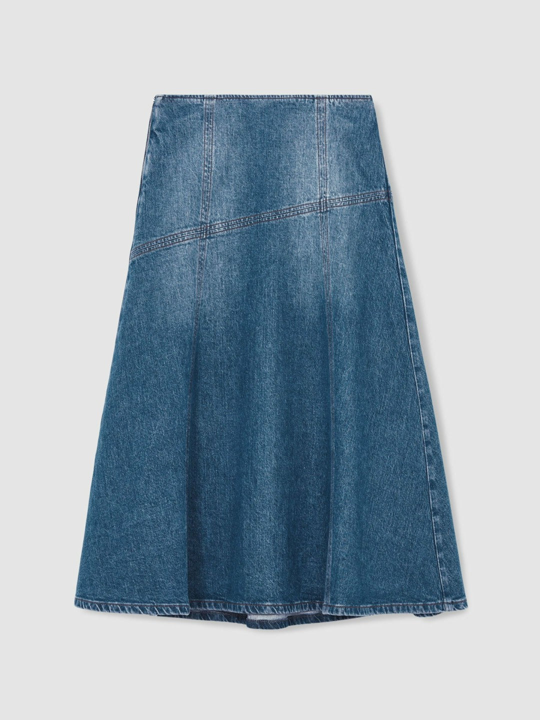 Reiss | Denim Panelled Midi Skirt in Indigo