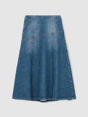 Reiss | Denim Panelled Midi Skirt in Indigo