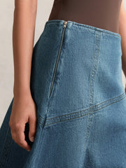 Reiss | Denim Panelled Midi Skirt in Indigo