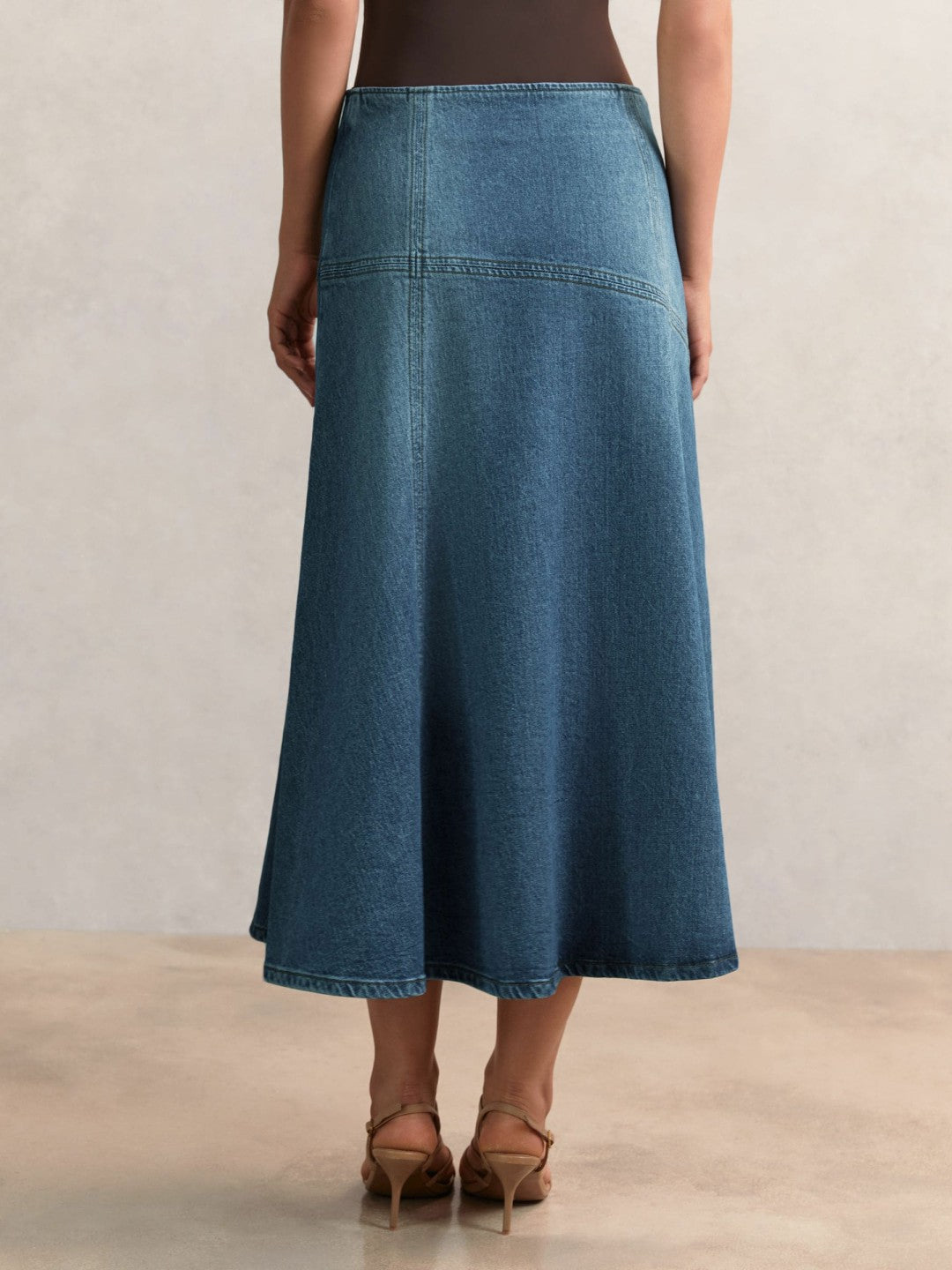Reiss | Denim Panelled Midi Skirt in Indigo