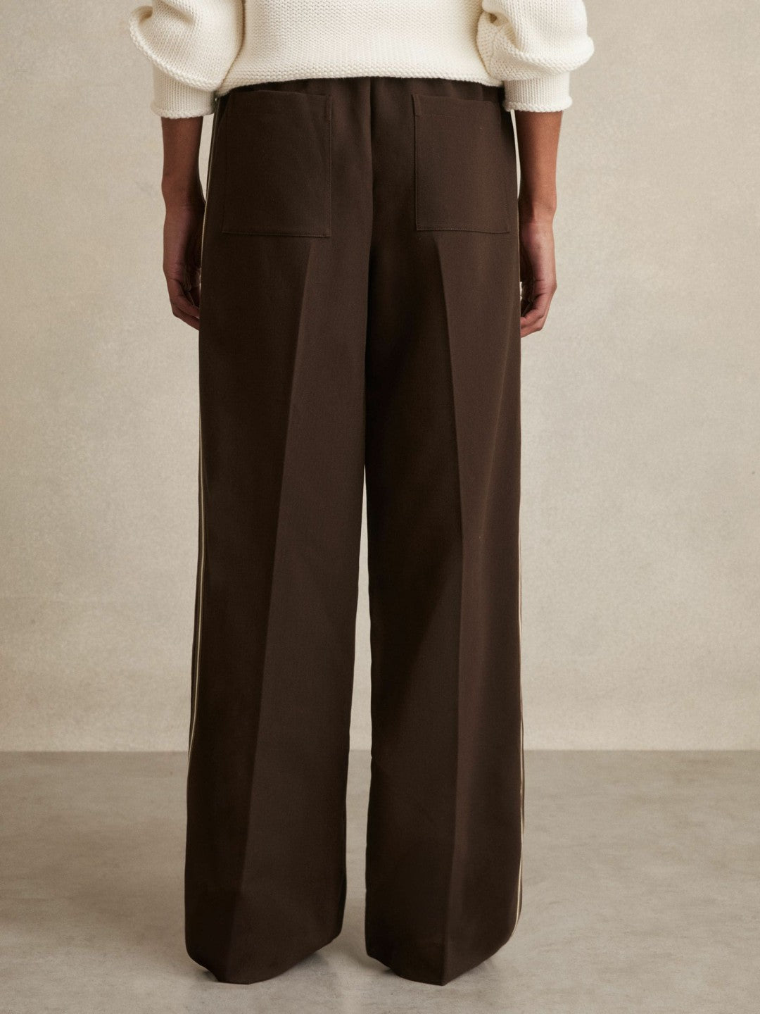 Reiss | Petite Side-Stripe Wide-Leg Trousers in Chocolate Brown