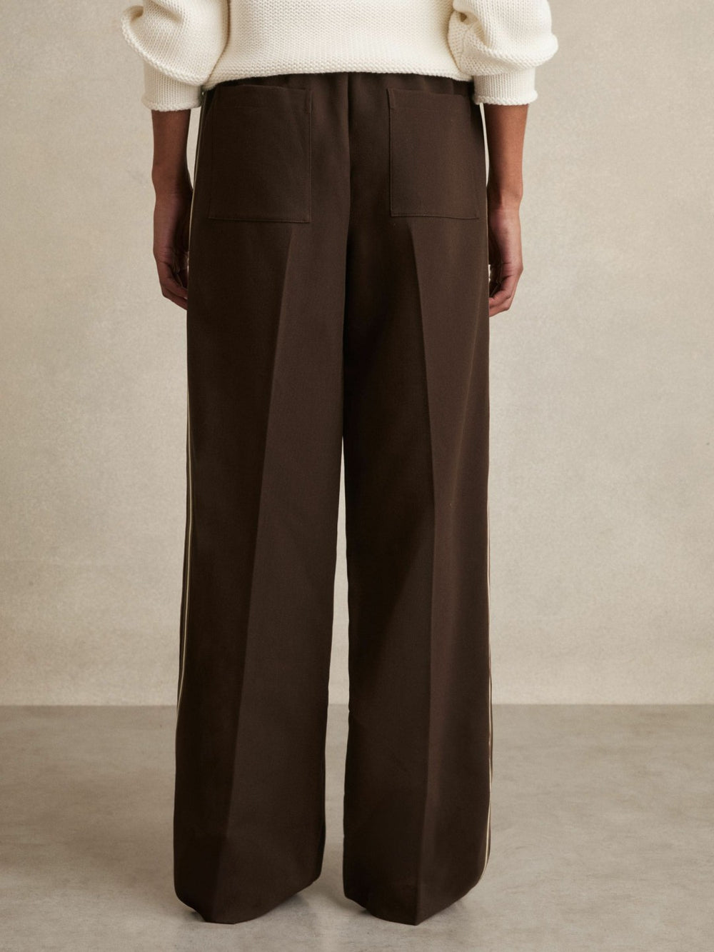 Reiss | Petite Side-Stripe Wide-Leg Trousers in Chocolate Brown