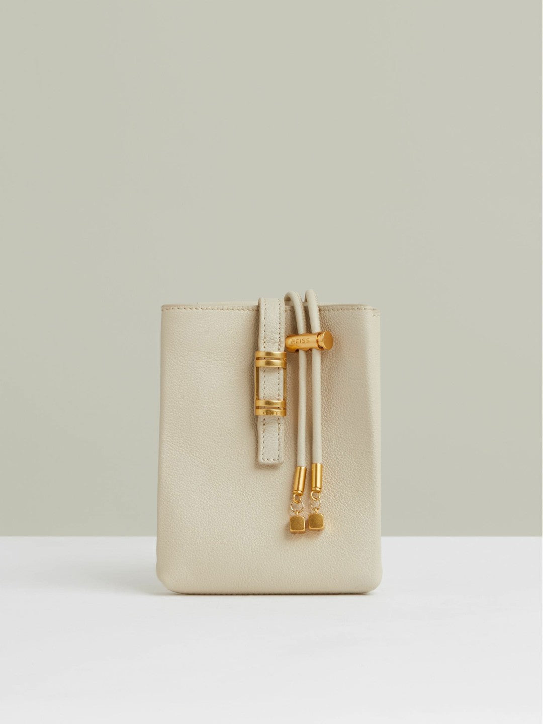 Reiss | Leather Phone Holder in Off White