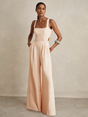 Reiss | Wide-Leg Cut-Out Jumpsuit in Pale Pink