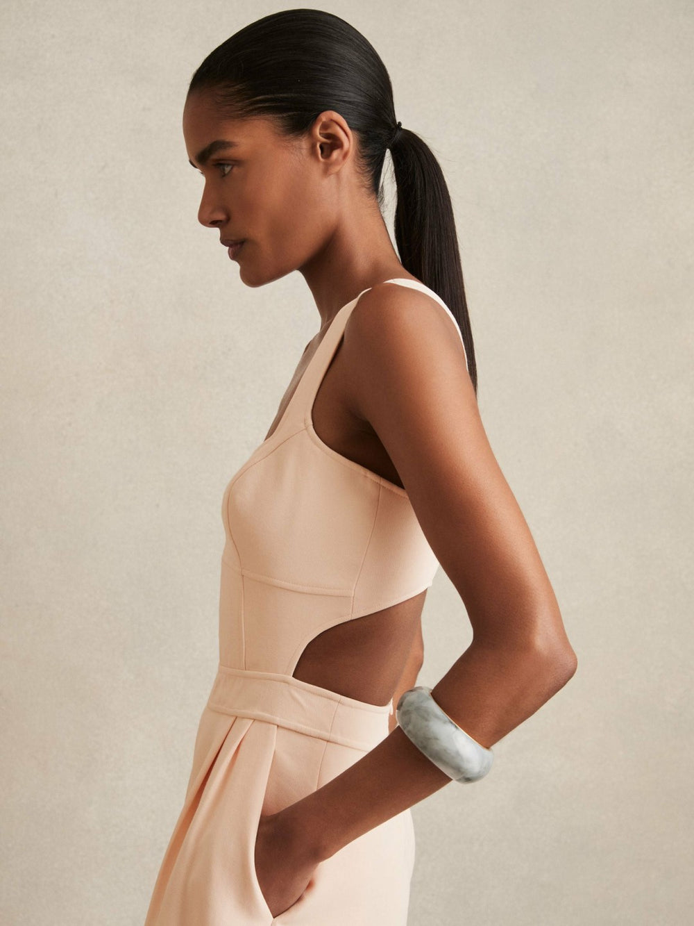 Reiss | Wide-Leg Cut-Out Jumpsuit in Pale Pink