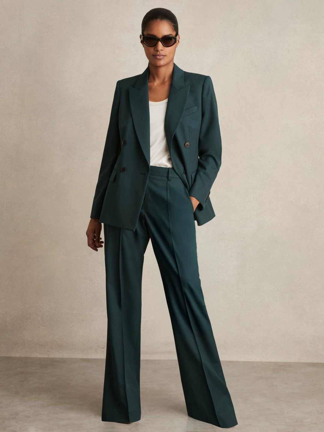 Reiss | Petite Wool-Blend Wide-Leg Suit Trousers in Green