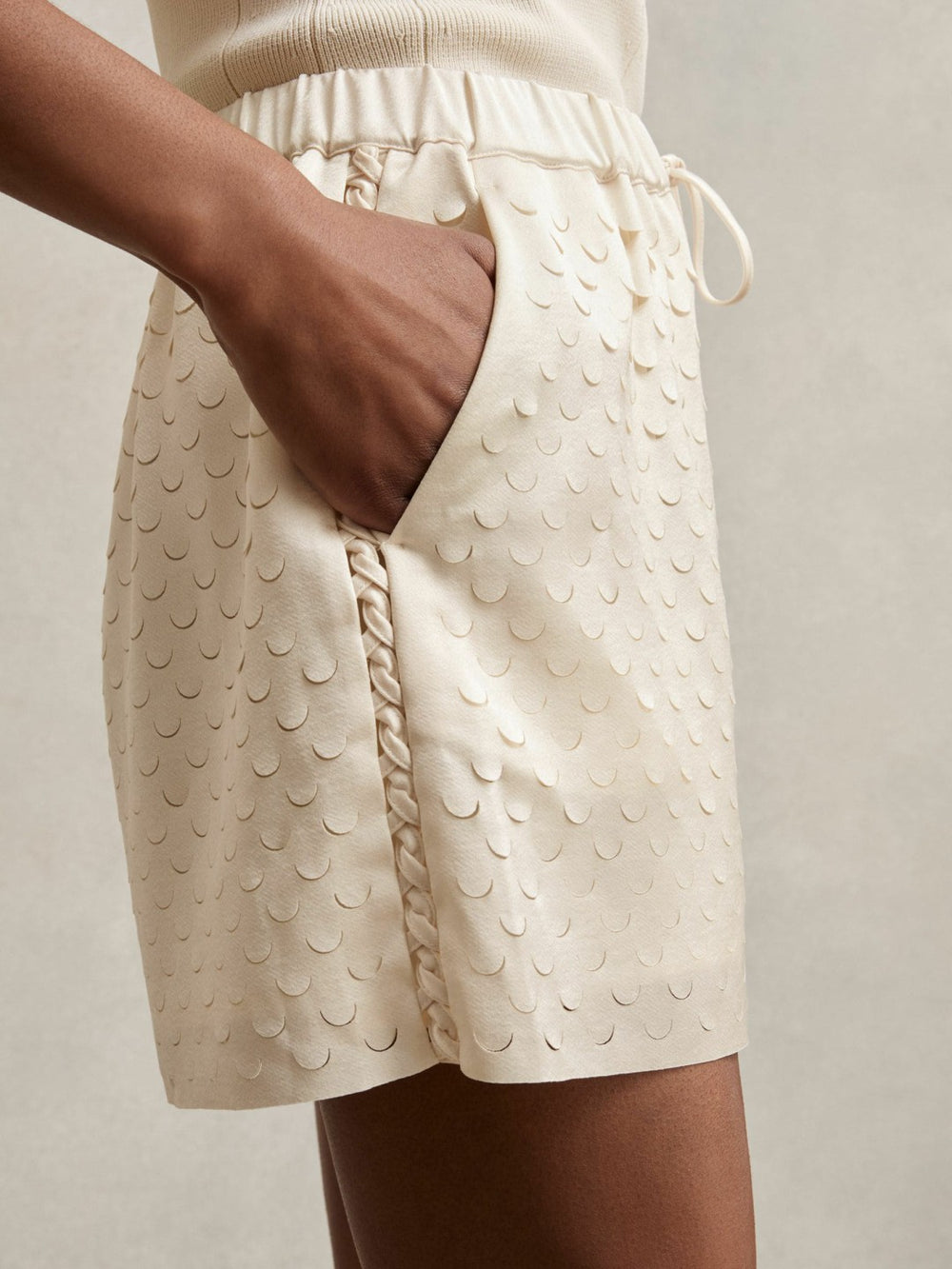 Reiss | Laser Cut Drawstring Shorts in White