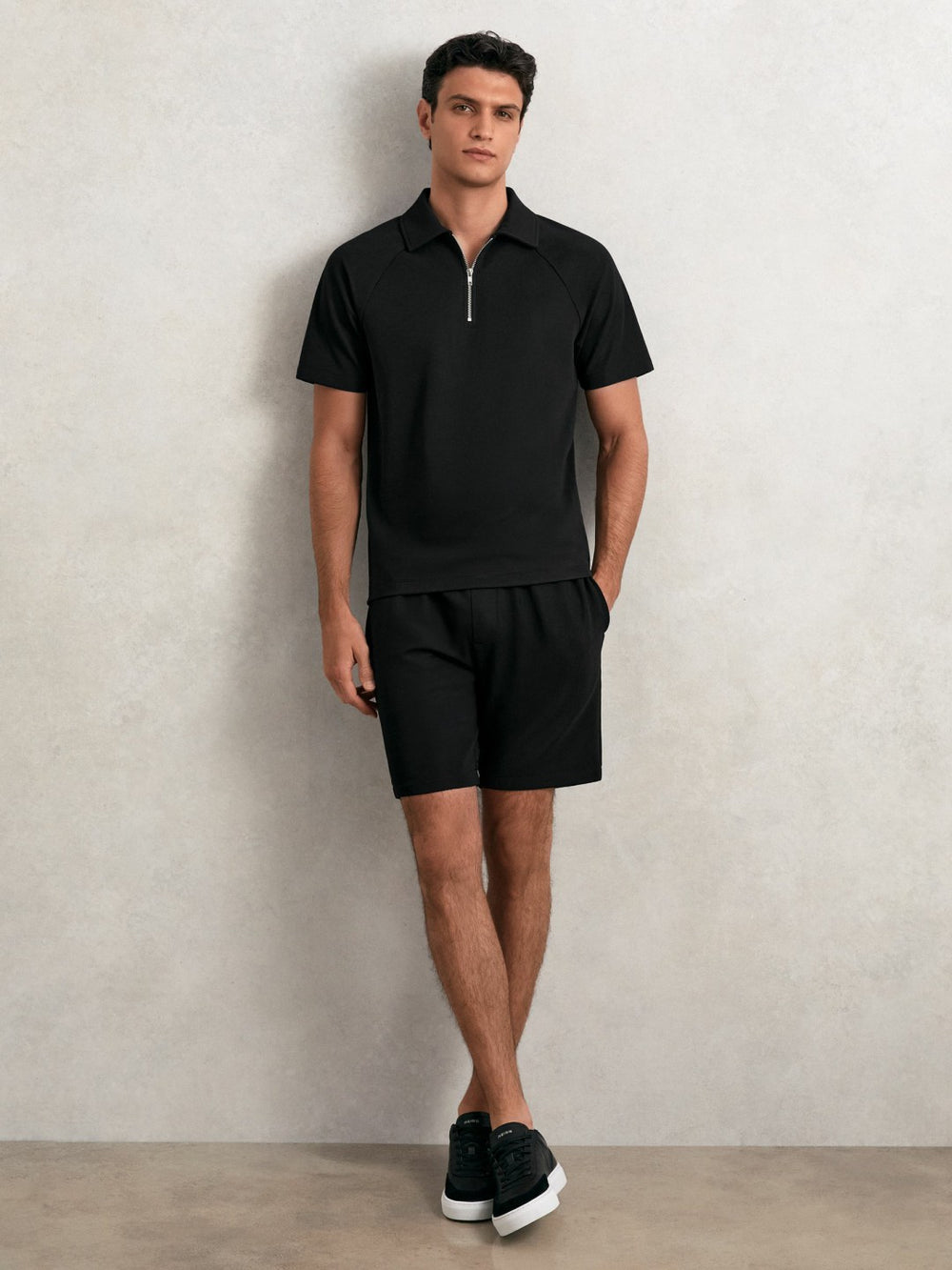 Reiss | Bonded-Leather Low-Top Trainers in Black