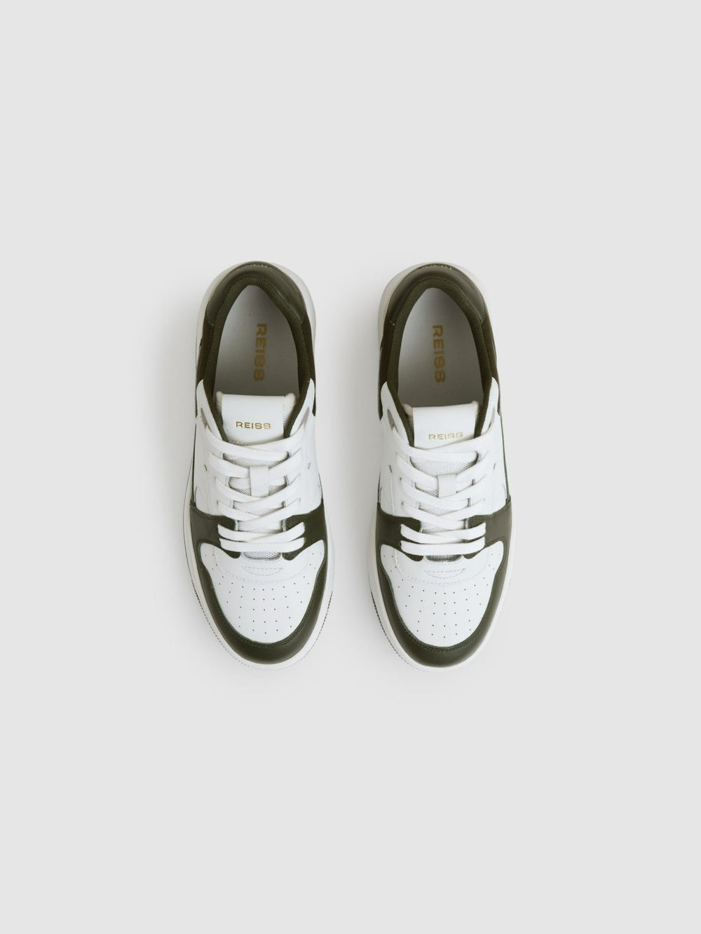 Reiss | Leather Panelled Trainers in Khaki/White
