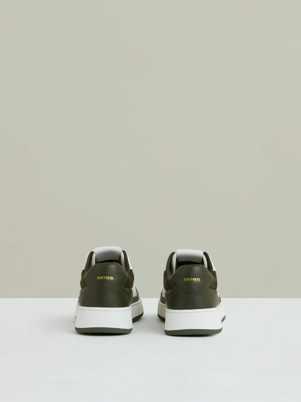 Reiss | Leather Panelled Trainers in Khaki/White