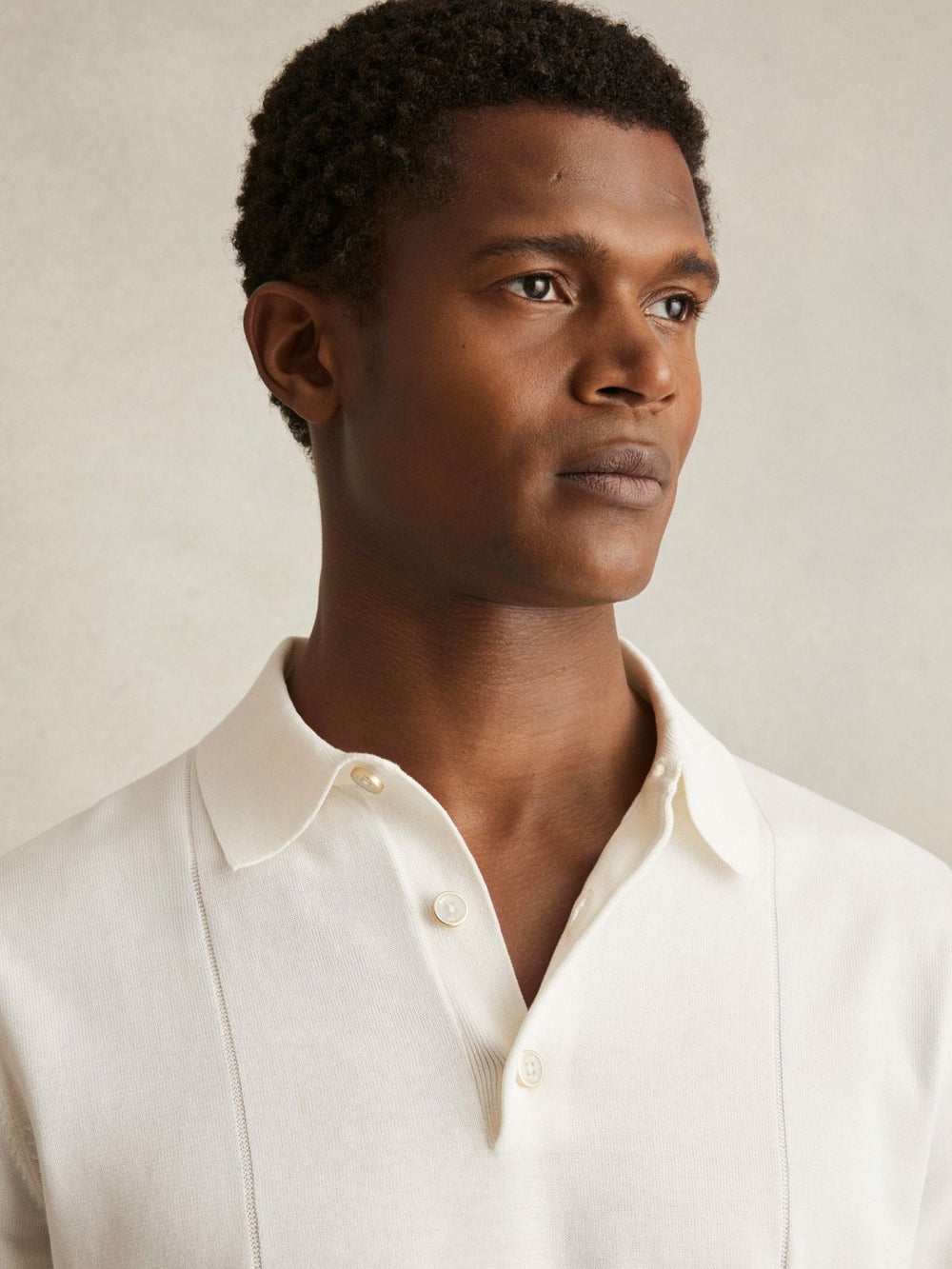 Reiss | Cotton-Silk Polo Shirt in Off White