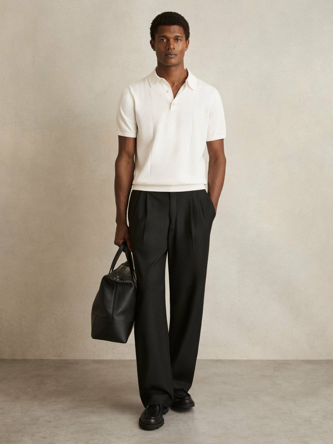 Reiss | Cotton-Silk Polo Shirt in Off White