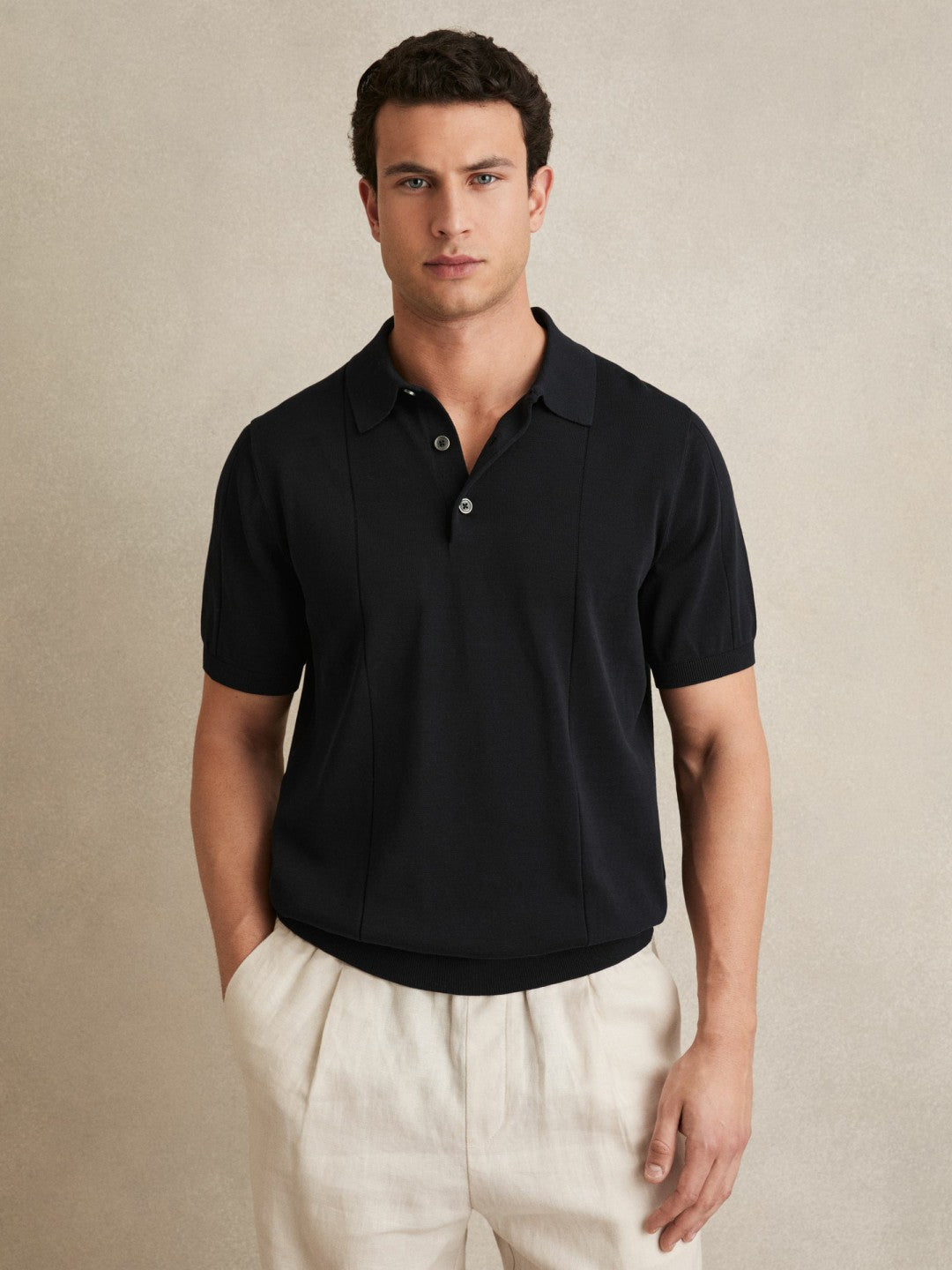 Reiss | Cotton-Silk Polo Shirt in Navy