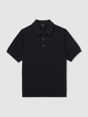 Reiss | Cotton-Silk Polo Shirt in Navy