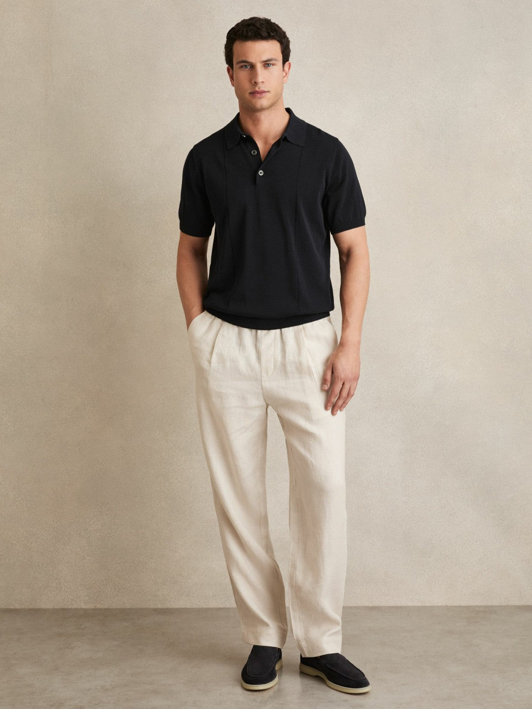 Reiss | Cotton-Silk Polo Shirt in Navy