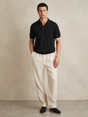 Reiss | Cotton-Silk Polo Shirt in Navy