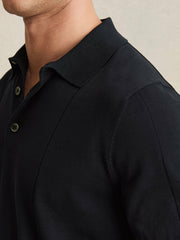 Reiss | Cotton-Silk Polo Shirt in Navy