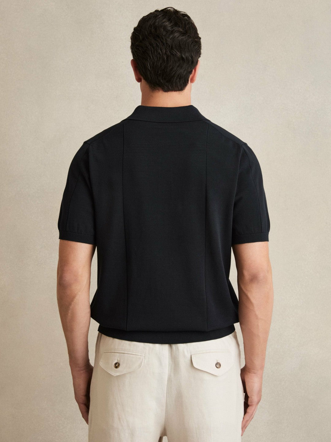 Reiss | Cotton-Silk Polo Shirt in Navy
