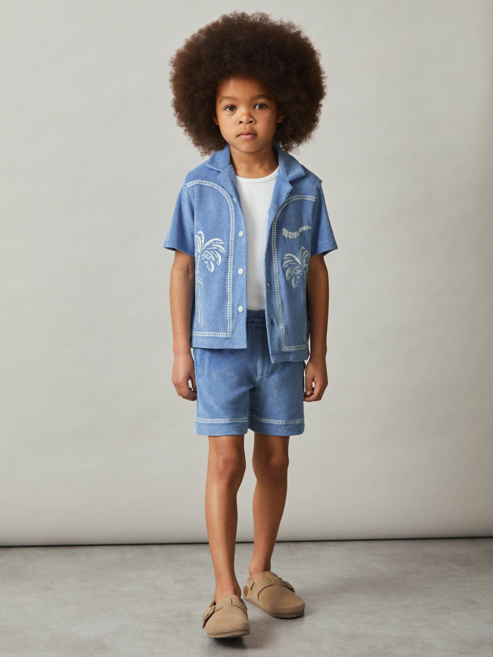 Reiss | 13-14 yrs Towelling Brand-Embroidered Shorts in Airforce Blue