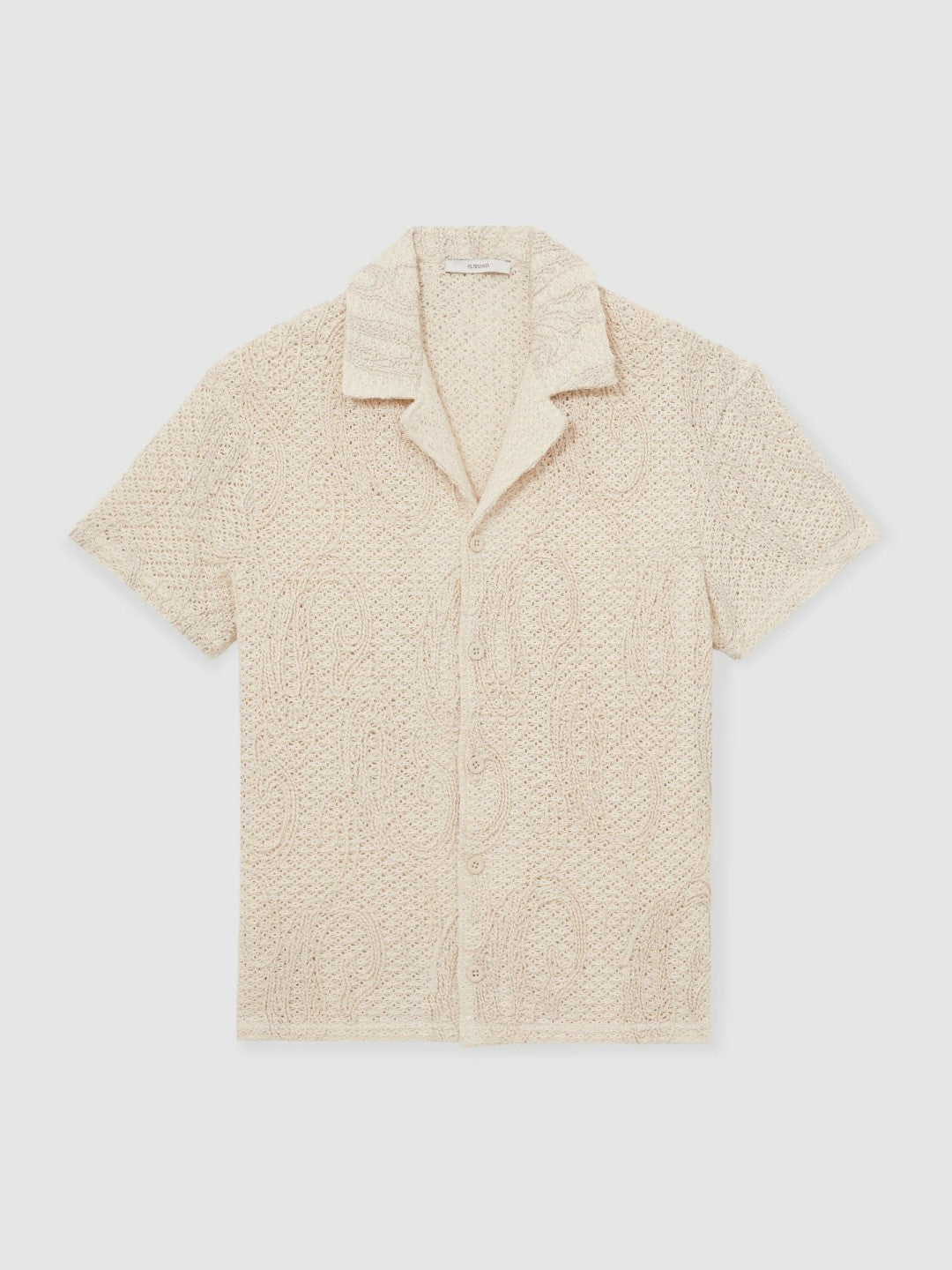 Reiss | Cotton-Blend Embroidered Crochet Shirt in Oatmeal