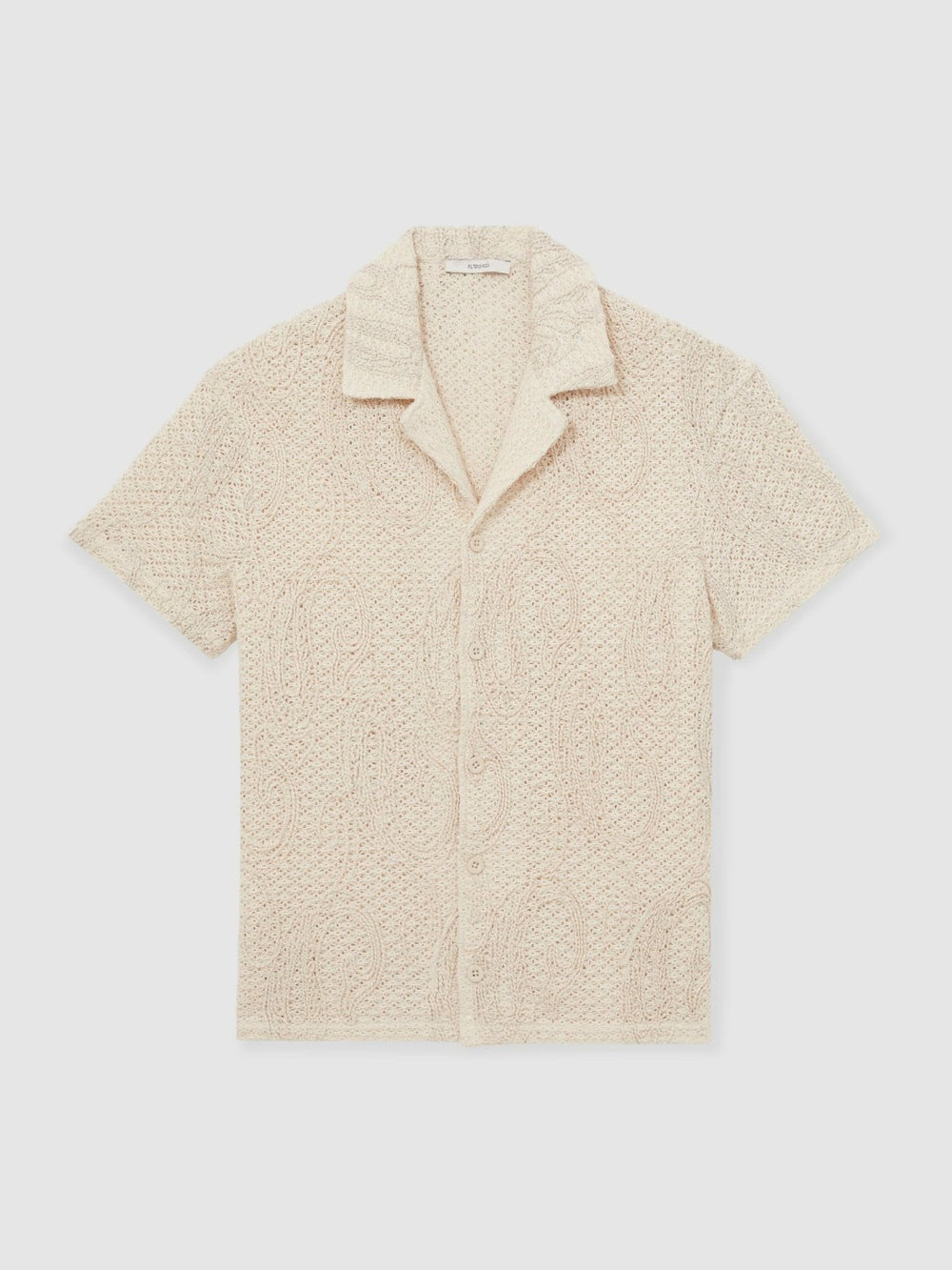 Reiss | Cotton-Blend Embroidered Crochet Shirt in Oatmeal
