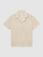 Reiss | Cotton-Blend Embroidered Crochet Shirt in Oatmeal