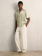 Reiss | Wave Print Cuban Collar Shirt in Sage Green