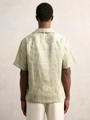 Reiss | Wave Print Cuban Collar Shirt in Sage Green