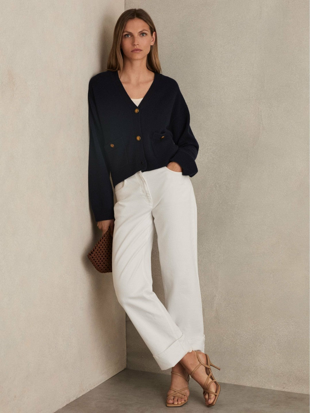Reiss | Wool-Cashmere Button Cardigan in Navy