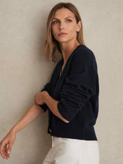 Reiss | Wool-Cashmere Button Cardigan in Navy