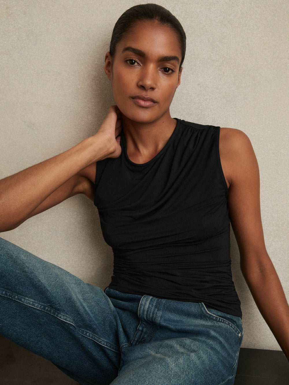 Reiss | Stretch-Modal Ruched Vest in Black