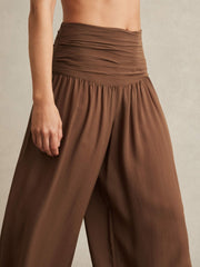 Reiss | Lyocell Blend Wide Leg Trousers in Brown