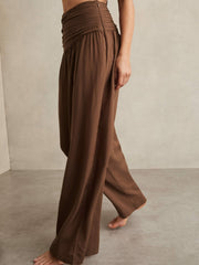 Reiss | Lyocell Blend Wide Leg Trousers in Brown