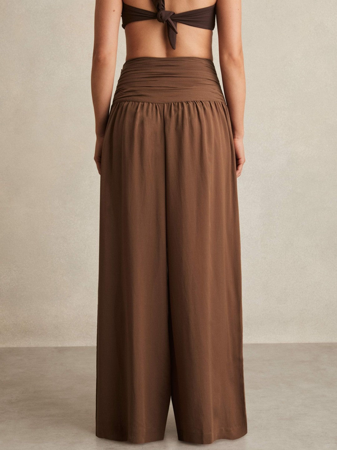 Reiss | Lyocell Blend Wide Leg Trousers in Brown
