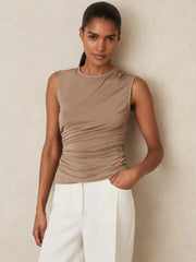 Reiss | Stretch-Modal Ruched Vest in Mocha Brown