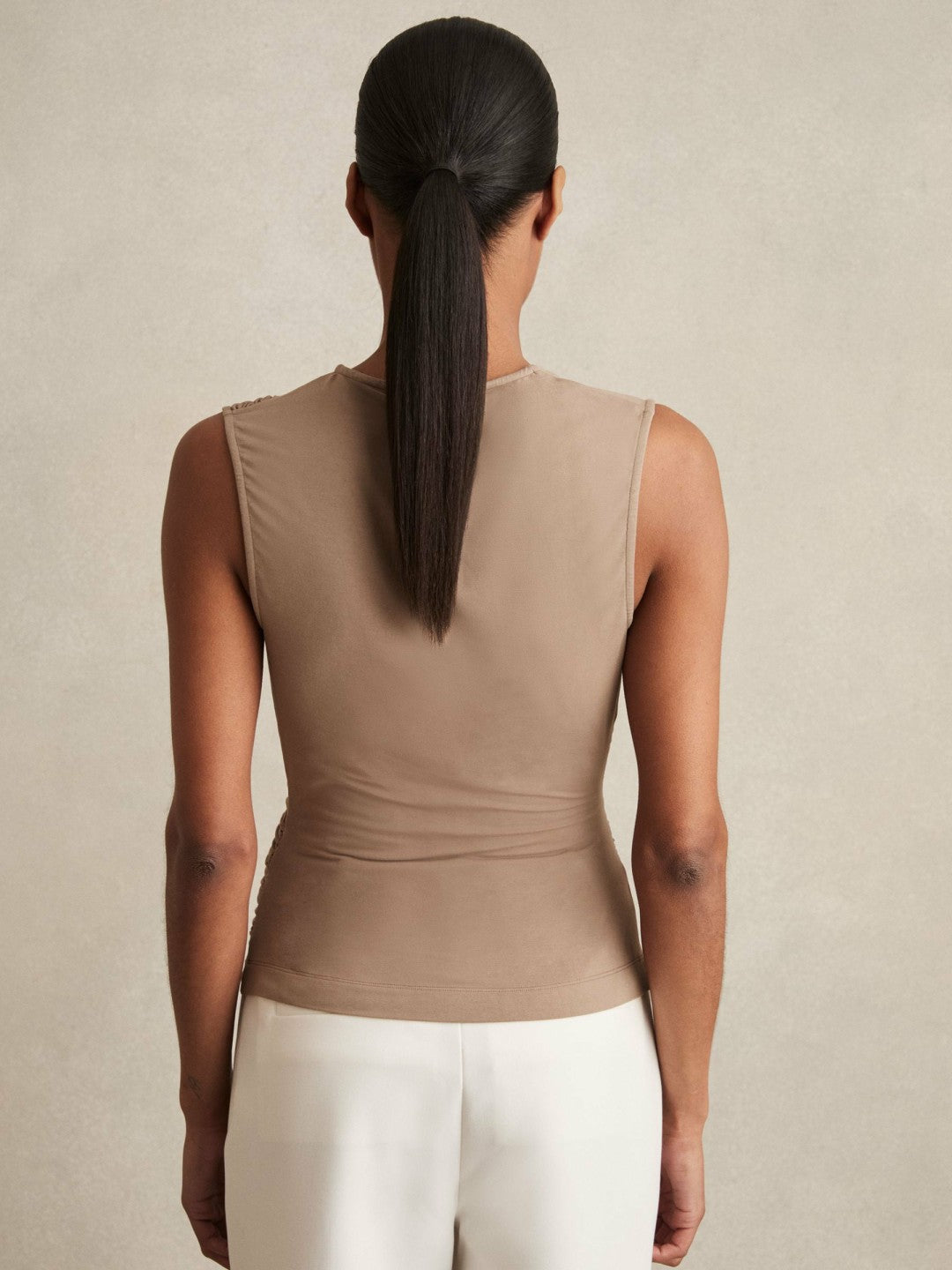 Reiss | Stretch-Modal Ruched Vest in Mocha Brown