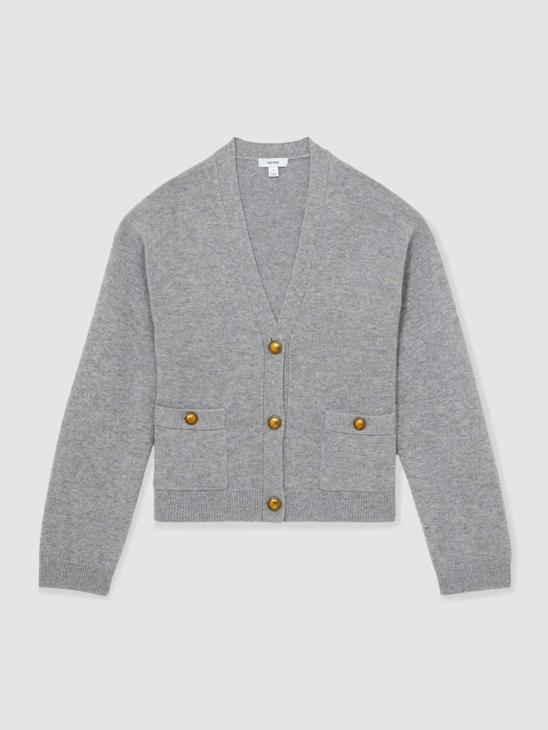 Reiss | Wool-Cashmere Button Cardigan in Silver Grey