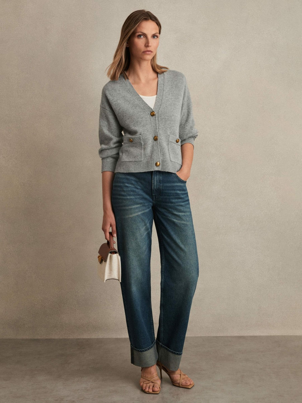 Reiss | Wool-Cashmere Button Cardigan in Silver Grey