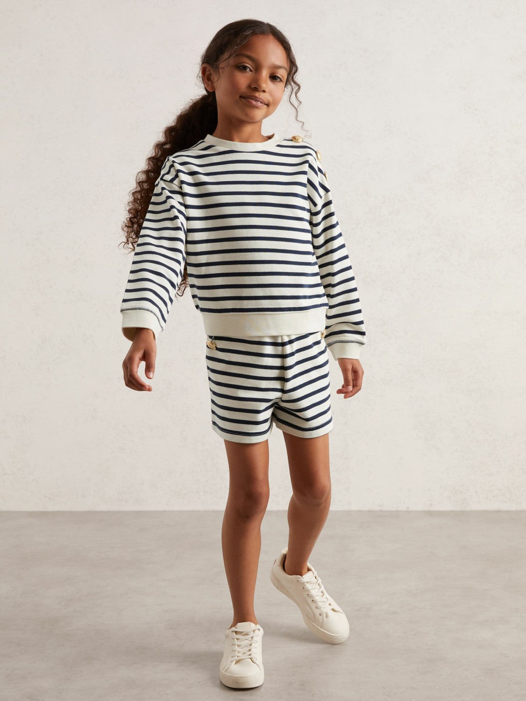 Reiss | 3-9 yrs Stripe Sweatshirt and Shorts Set Cotton-Blend in Navy/Ivory
