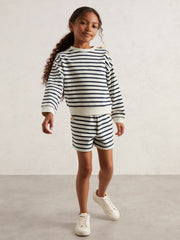 Reiss | 3-9 yrs Stripe Sweatshirt and Shorts Set Cotton-Blend in Navy/Ivory