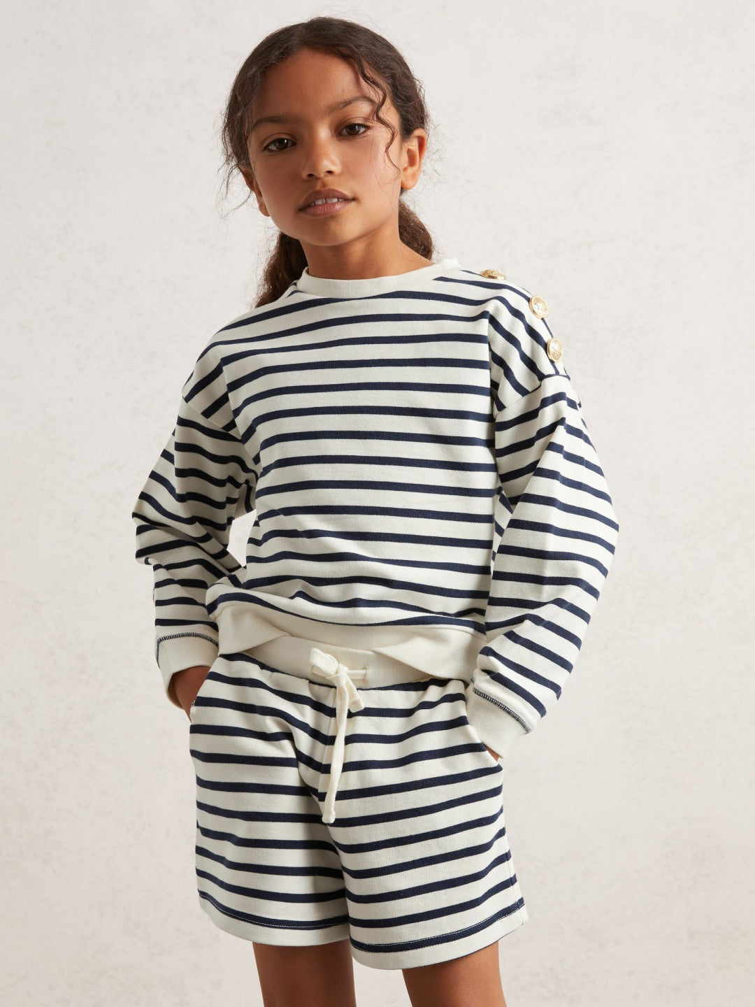 Reiss | 3-9 yrs Stripe Sweatshirt and Shorts Set Cotton-Blend in Navy/Ivory