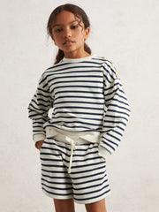 Reiss | 3-9 yrs Stripe Sweatshirt and Shorts Set Cotton-Blend in Navy/Ivory
