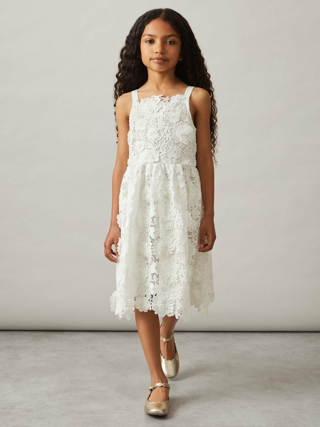 Reiss | 9-13 yrs Guipure-Lace Midi Dress in Ivory