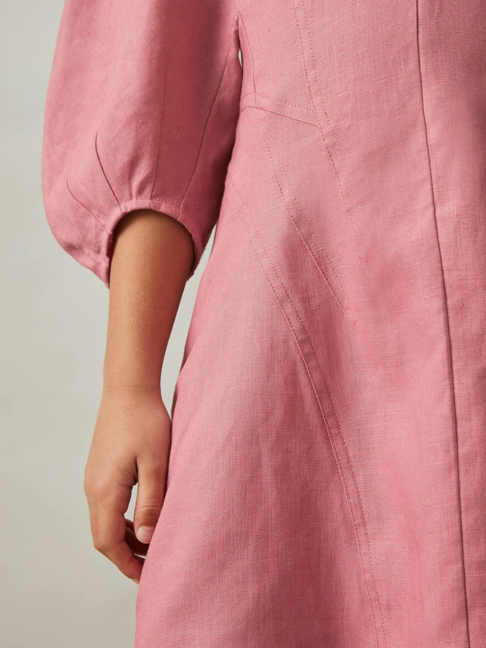 Reiss | 9-13 yrs Linen Balloon-Sleeve Dress in Pink