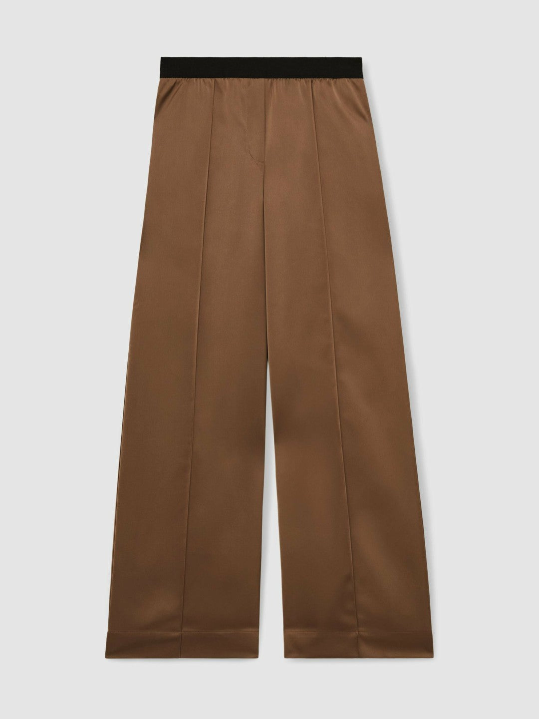 Reiss | Satin Wide Leg Elastic Waist Trousers in Taupe Neutral